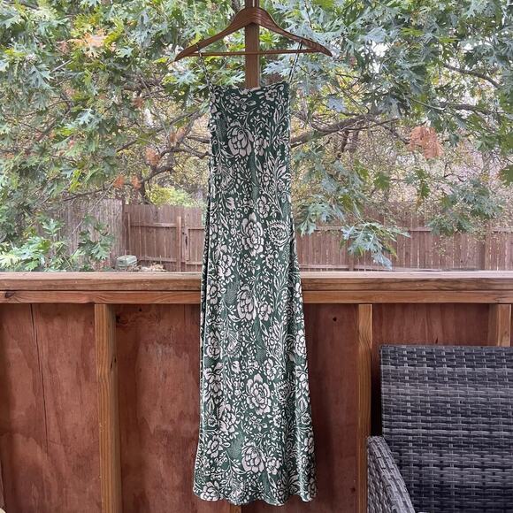 Zara Dresses & Skirts - Zara Women's Green And White Floral Satin Slip Dress Size XS